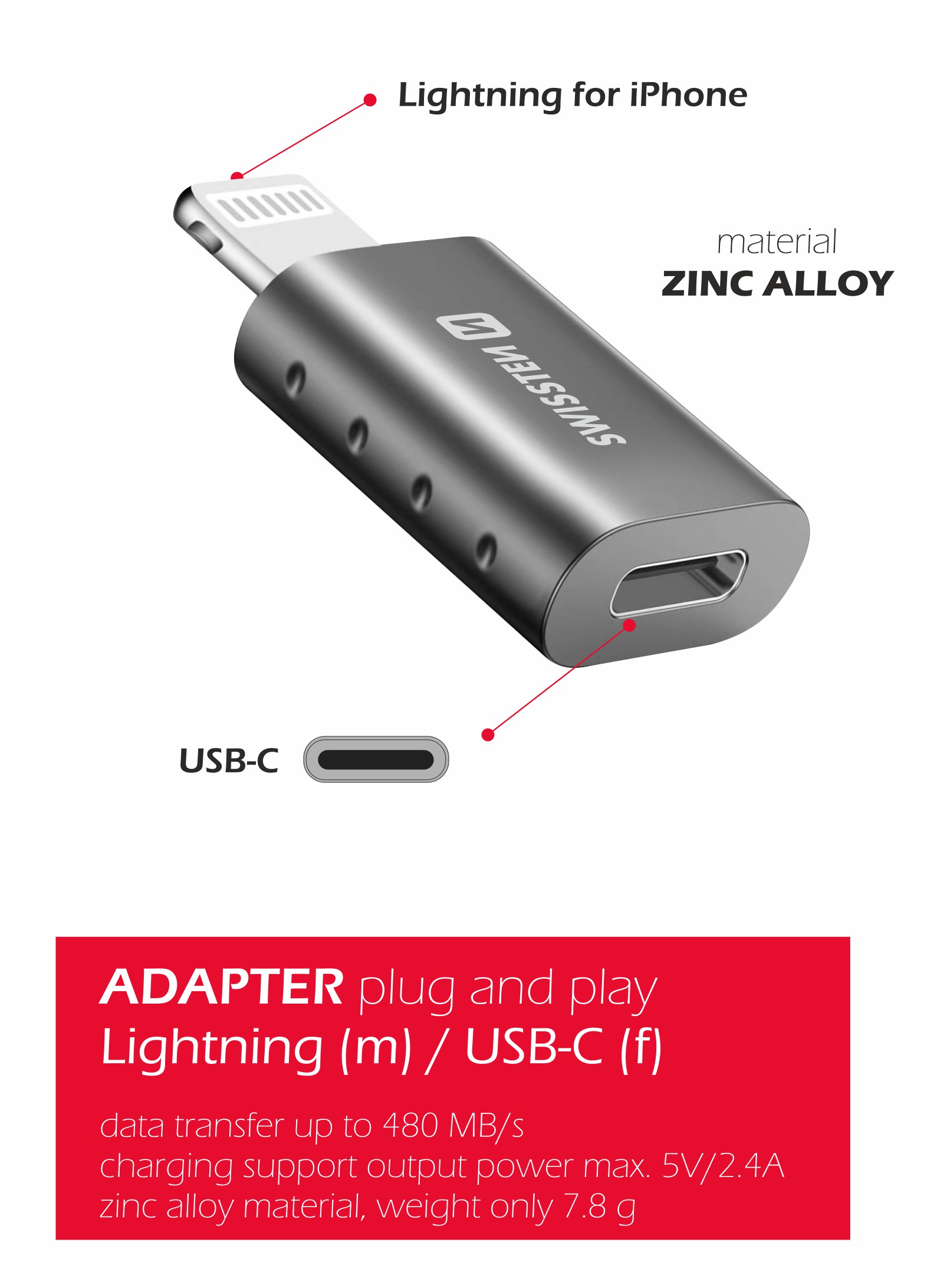 Swissten Adapter Lightning (M)/USB-C (F) thumb