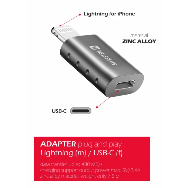 Swissten Adapter Lightning (M)/USB-C (F)