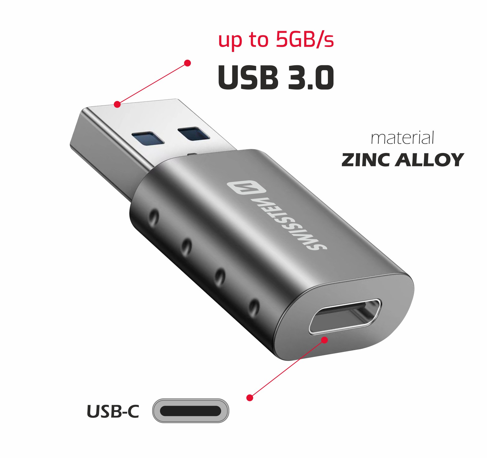 Adaptor Swissten USB-A (M)/USB-C (F) thumb