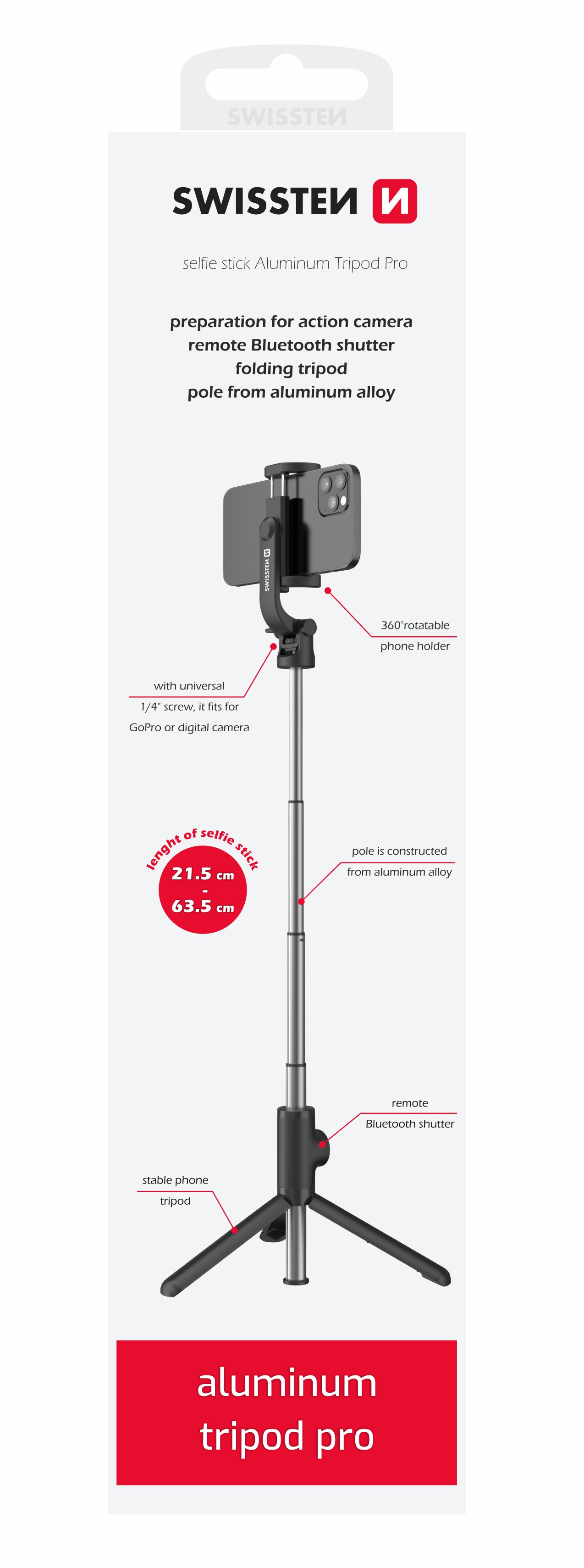 Swissten Bluetooth Selfie Stick Aluminum Tripod Pro thumb