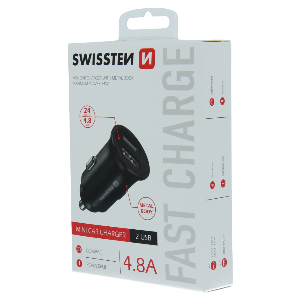 Adaptor Swissten CL 2x USB 4.8a Metal Negru thumb
