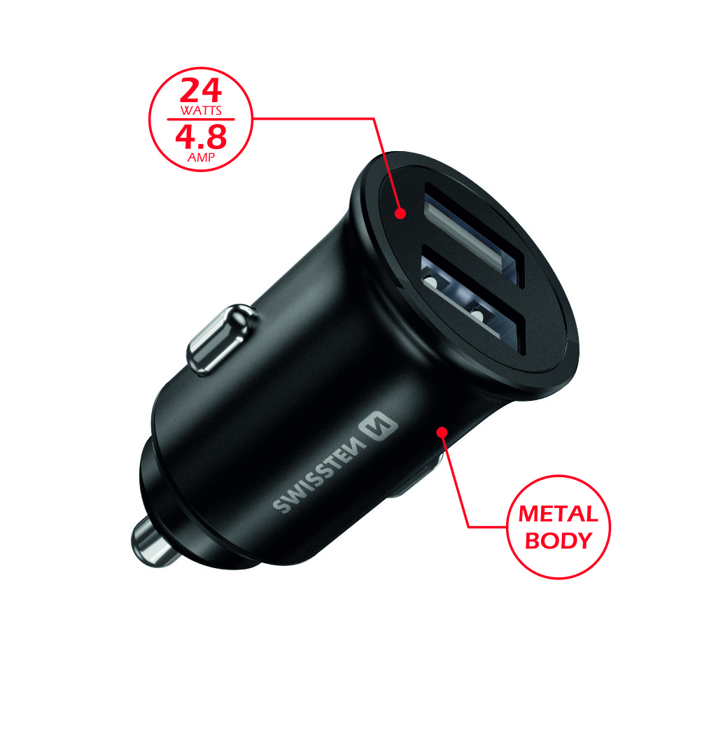 Adaptor Swissten CL 2x USB 4.8a Metal Negru thumb