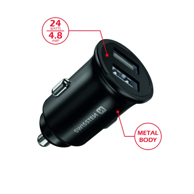 Adaptor Swissten CL 2x USB 4.8a Metal Negru