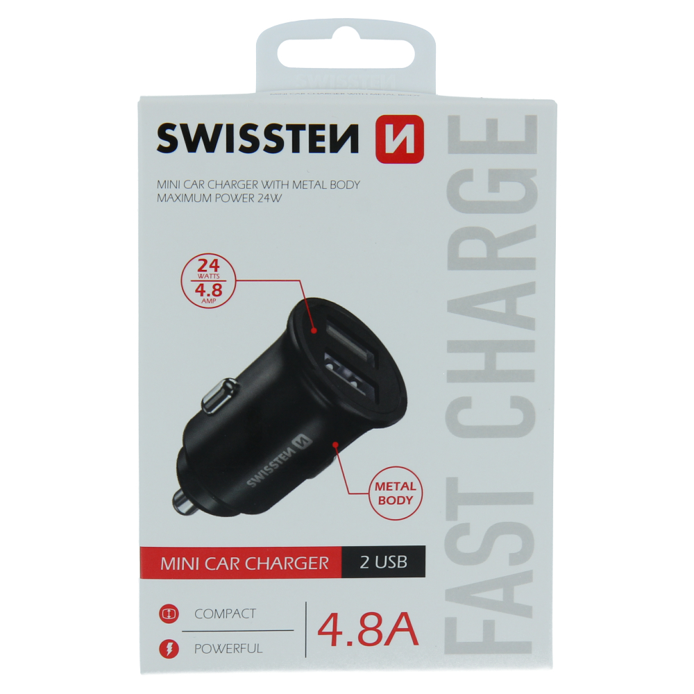 Adaptor Swissten CL 2x USB 4.8a Metal Negru thumb