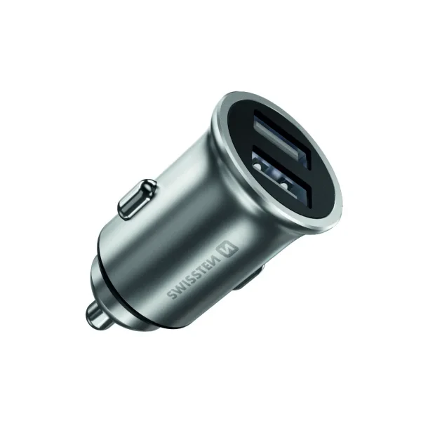 Swissten CL Adapter 2x USB 4.8A Silver metal (pachet Eco)