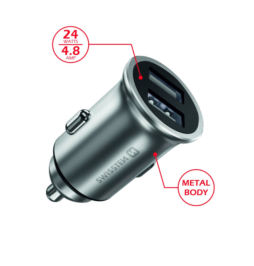 Adaptor Swissten CL 2x USB 4.8a Metal Argintiu thumb