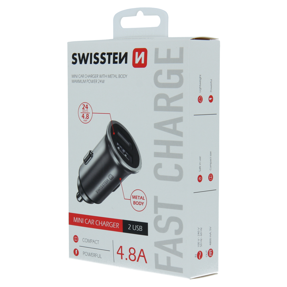 Adaptor Swissten CL 2x USB 4.8a Metal Argintiu thumb