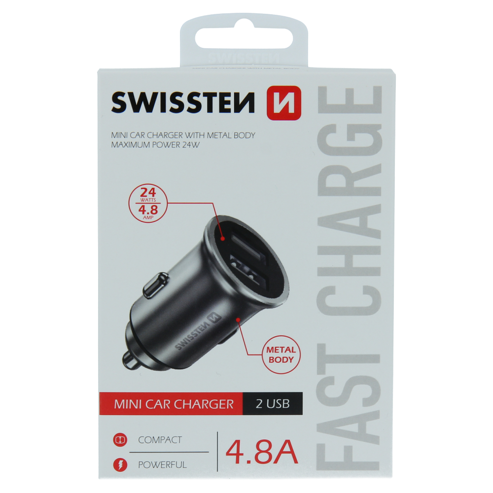 Adaptor Swissten CL 2x USB 4.8a Metal Argintiu thumb