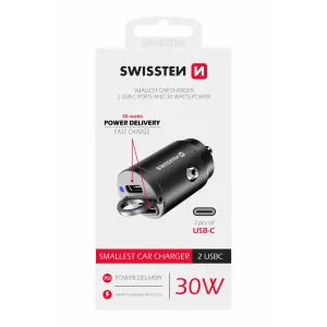 Adaptor Swissten CL power 2x USB-C 30W Nano Negru
