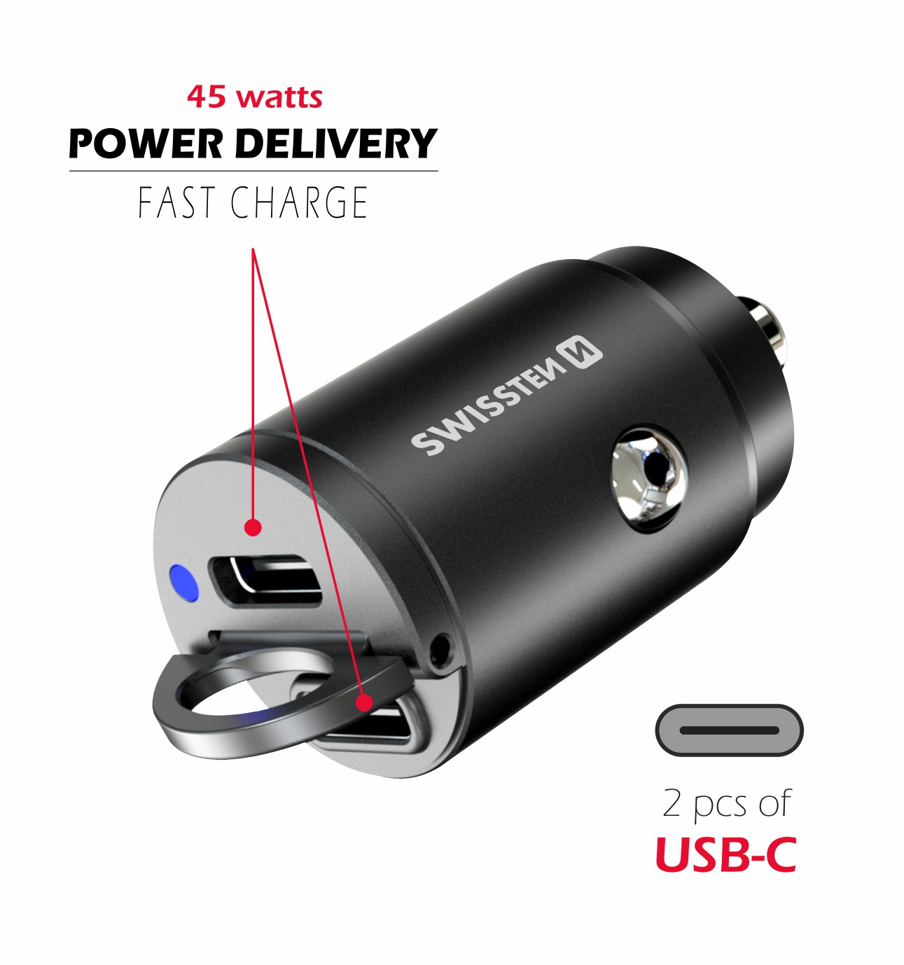 Adaptor Swissten CL power 2x USB-C 45W Nano Negru thumb