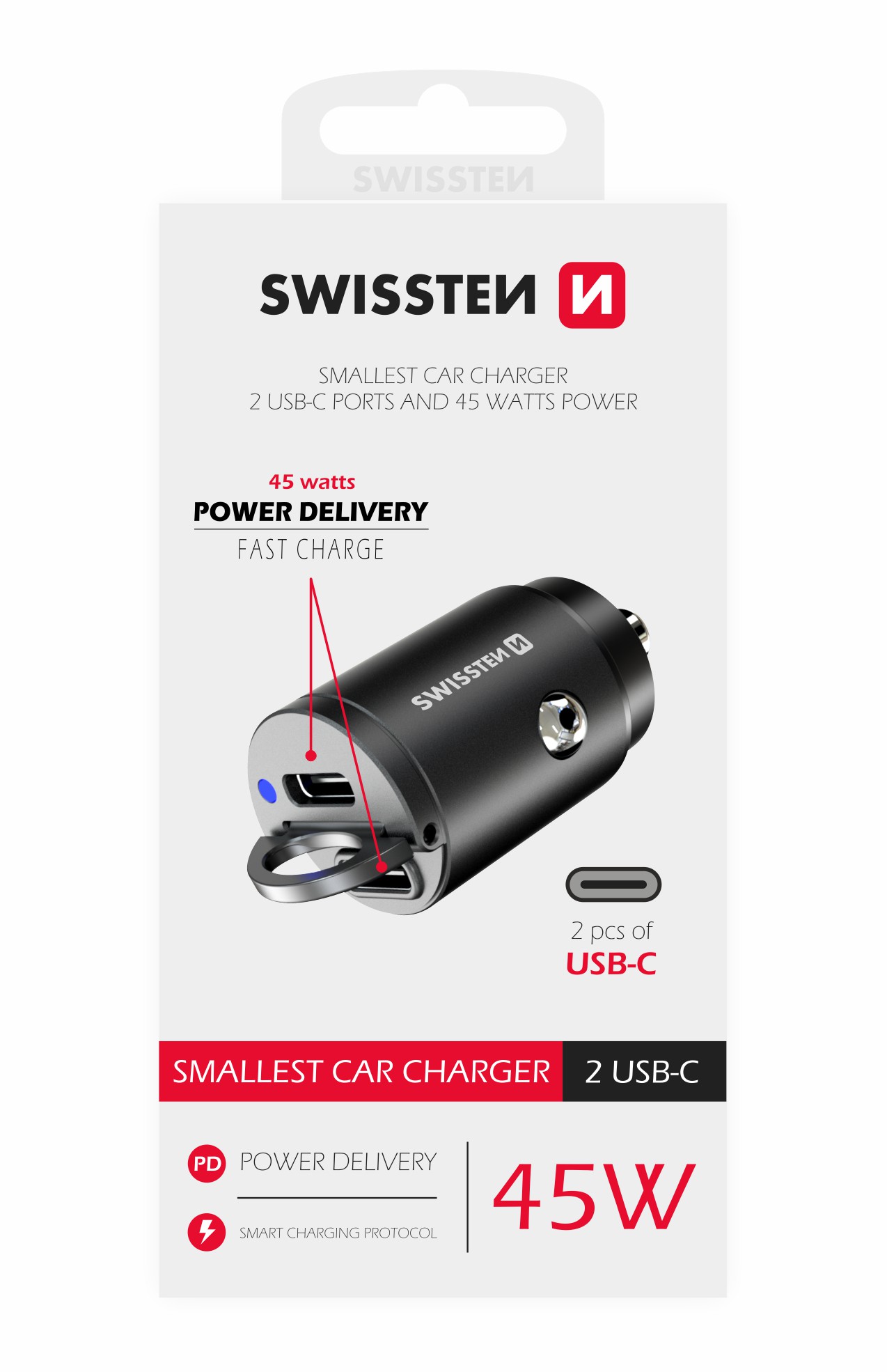 Adaptor Swissten CL power 2x USB-C 45W Nano Negru thumb