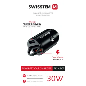 Adaptor Swissten CL power USB-C + Super Charge 3.0 30W Nano Negru