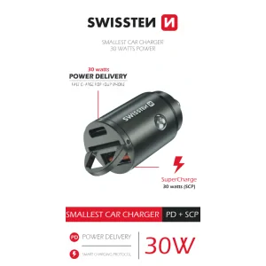 Adaptor Swissten CL power USB-C + Super Charge 3.0 30W nano Argintiu