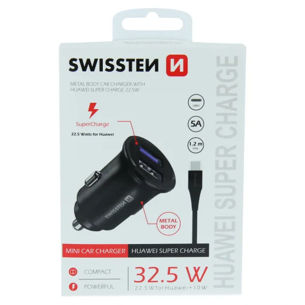 Adaptor Swissten CL PRO Huawei Super Charge 22.5W + Huawei Super Charge 5A 1,2 M Negru