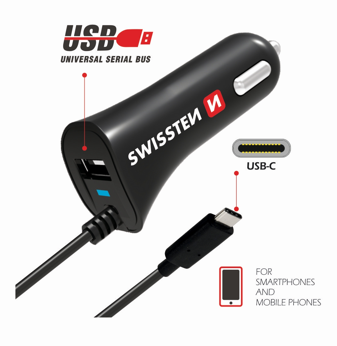 Swissten Incarcator auto USB-C si USB 2.4A Power thumb