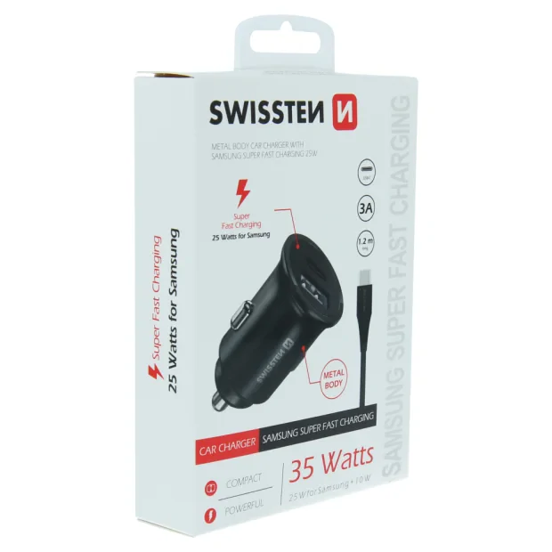 Swissten CL PRO Samsung Super Charging 25W + USB-C/USB-C 1,2 m Cablu Negru