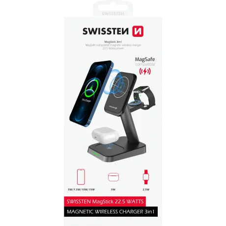 Swissten Magstick Wireless Stand 3in1 22,5 W elegant (compatibil cu Magsafe)