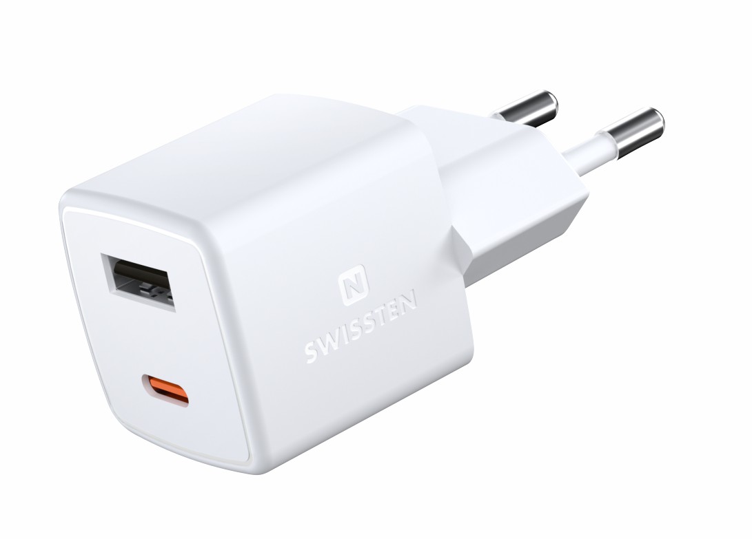 Swissten Mini Travel Adapter Gan 1x USB-C + 1XUSB 30W Power delivery thumb