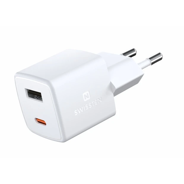 Swissten Mini Travel Adapter Gan 1x USB-C + 1XUSB 30W Power delivery