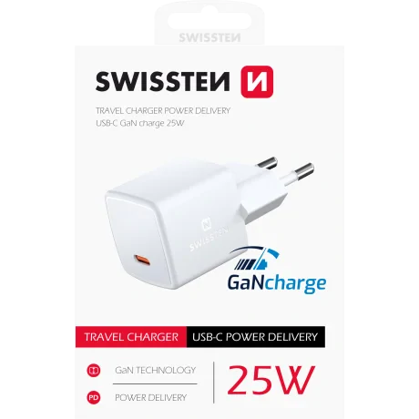 Adaptor Swissten Mini Travel Gan USB-C 25W Power delivery