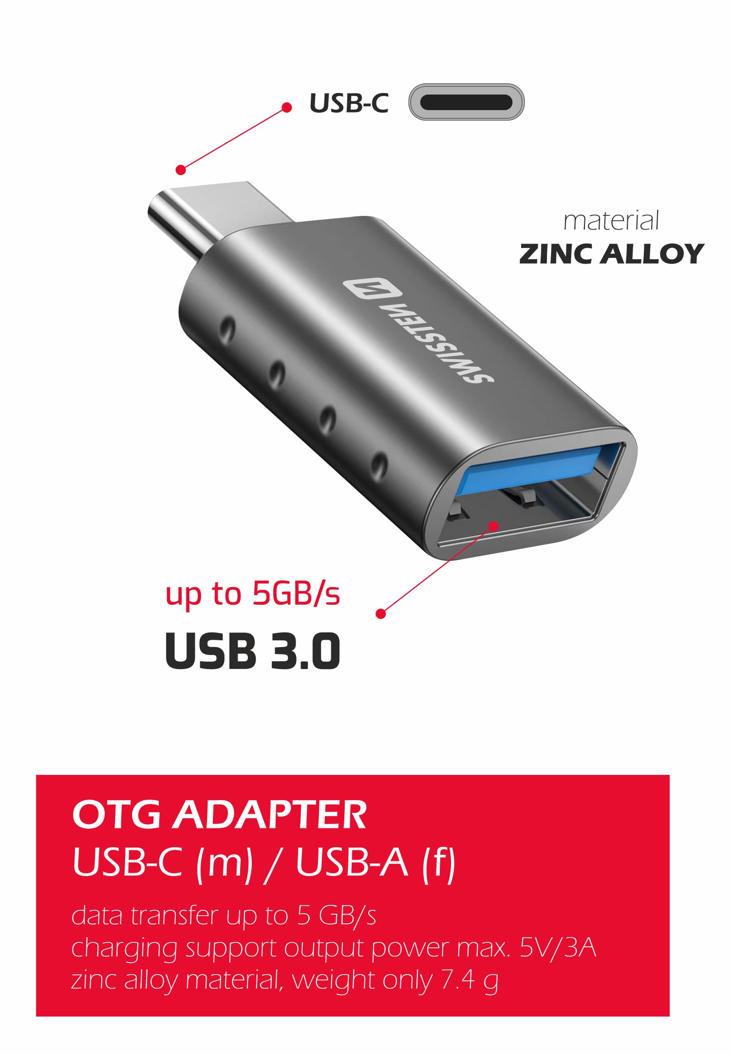 Swissten OTG Adapter USB-C (M)/USB-A (F) thumb