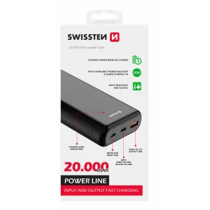 Swissten Power Line Power Bank 20000 MAH 20W power Negru