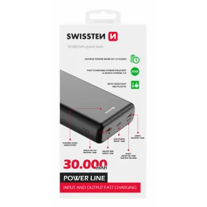 Swissten Power Line Power Bank 30000 MAH 20W power Negru