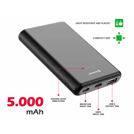 Swissten Power Line Power Bank 5000 mAh 10W Negru