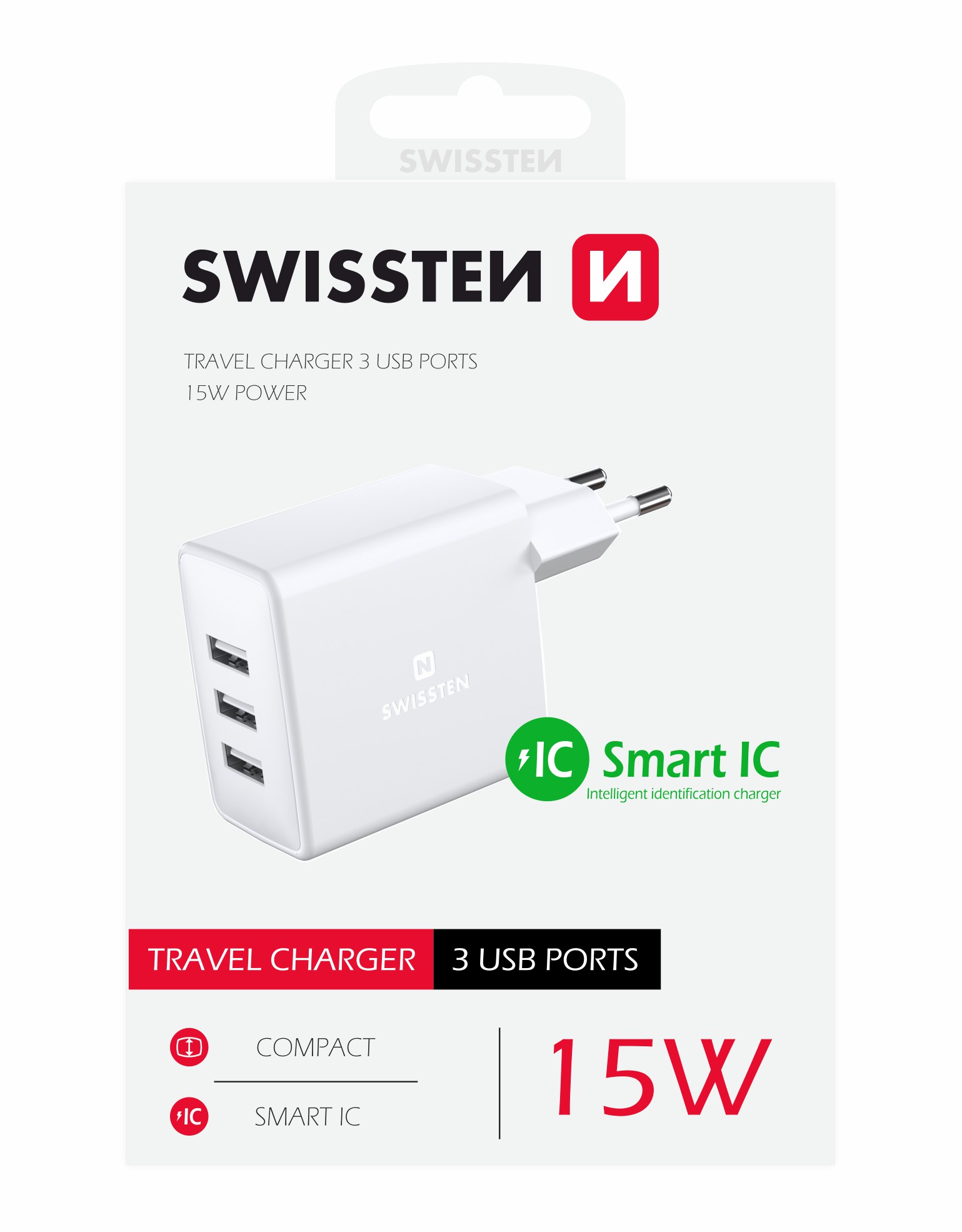 Swissten Travel Adapter 3x USB 3A 15W Alb thumb