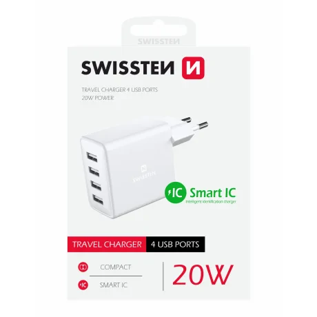 Swissten Travel Adapter 4X USB 4A 20W Alb