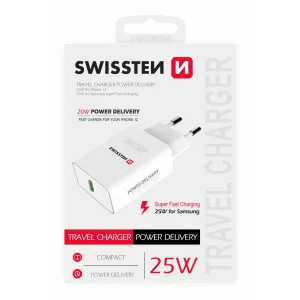 Swissten Travel Adapter PD 25W PRO iPhone si Samsung Alb