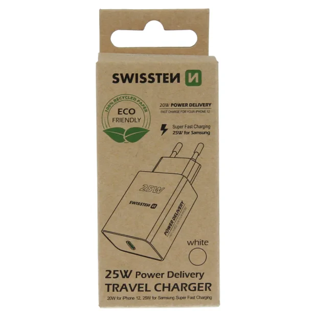 Swissten Travel Adapter PD 25W PRO iPhone si Samsung Alb (pachet eco)