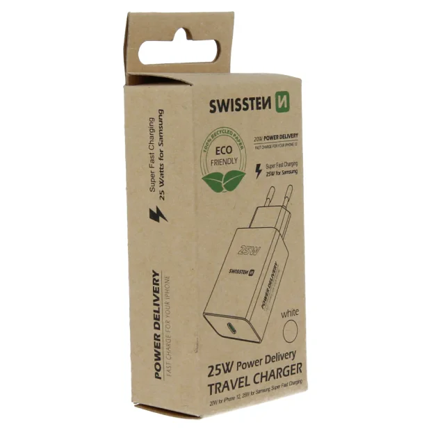 Swissten Travel Adapter PD 25W PRO iPhone si Samsung Alb (pachet eco)