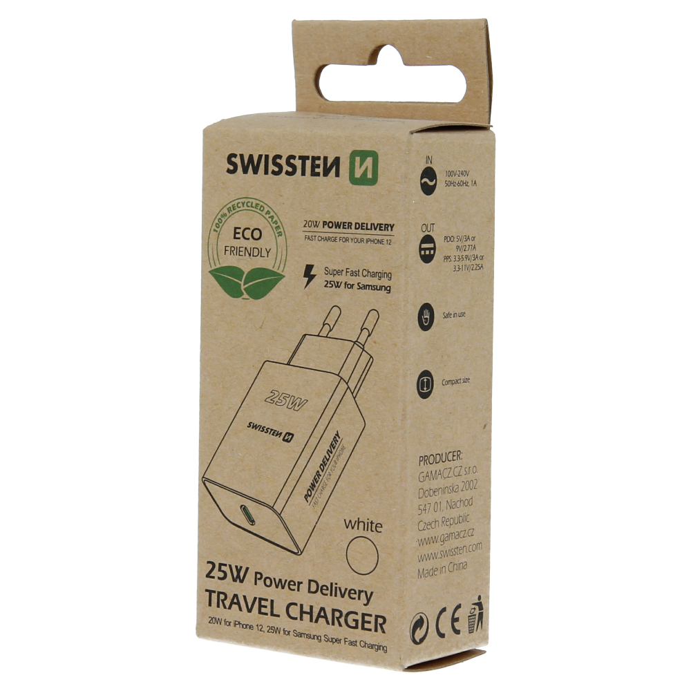 Swissten Travel Adapter PD 25W PRO iPhone si Samsung Alb (pachet eco) thumb