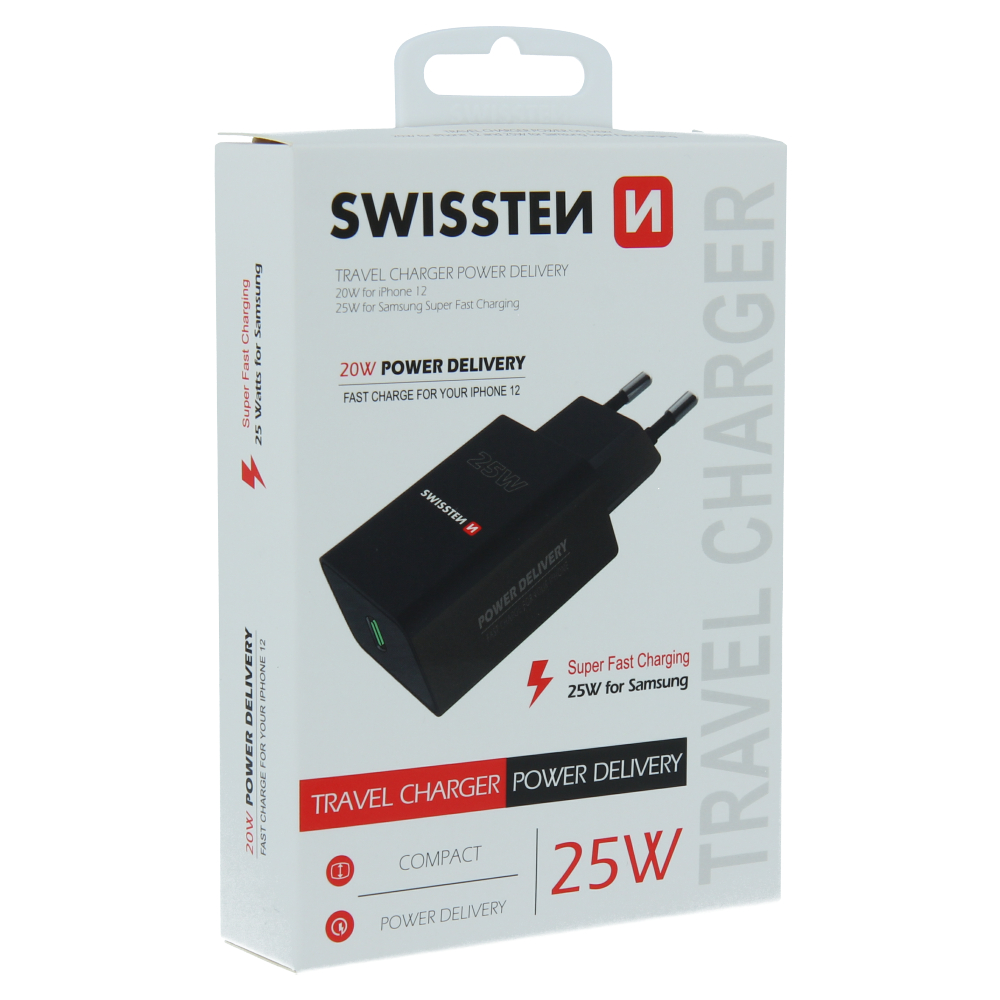 Swissten Travel Adapter PD 25W PRO iPhone si Samsung Negru thumb