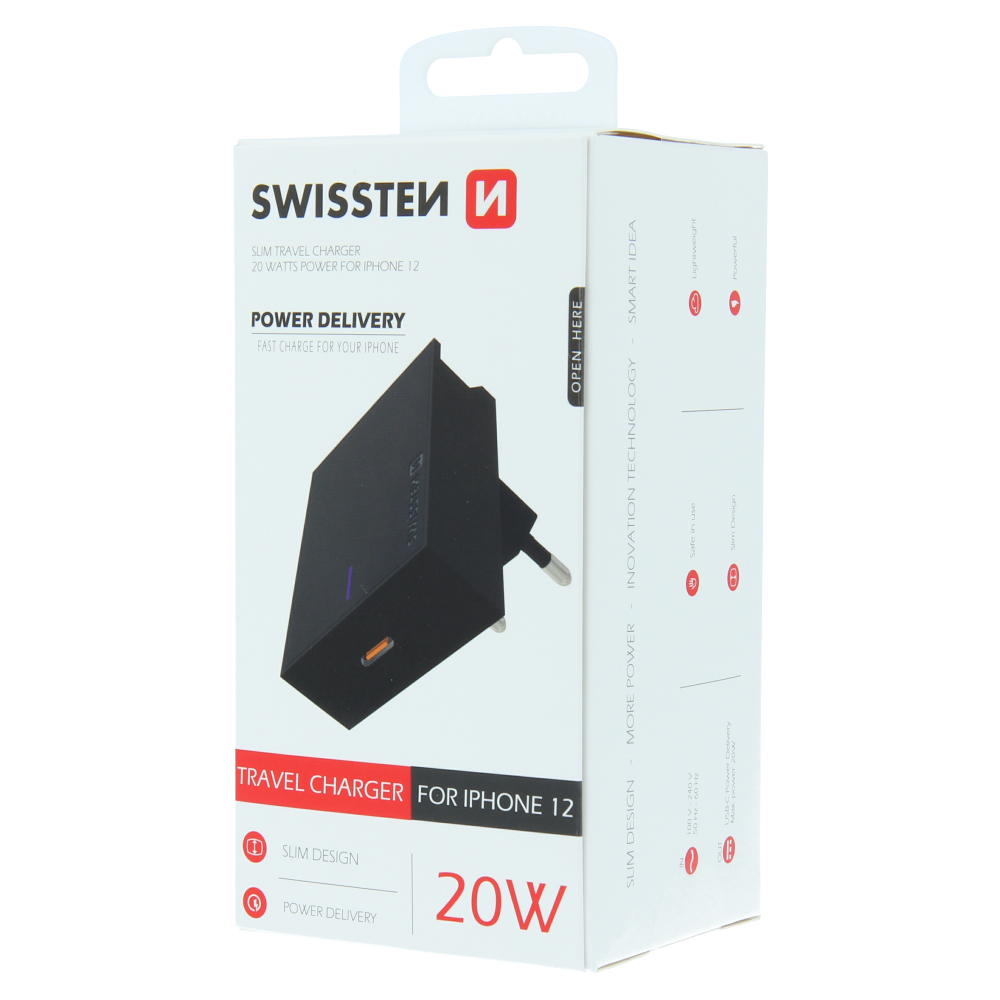 Swissten Travel Adapter Power 20W PRO iPhone 12 Negru thumb