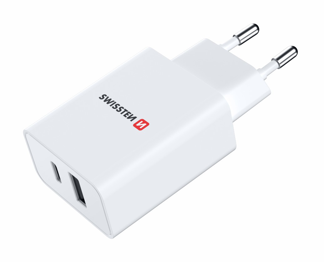 Swissten Travel Adapter Power Putere 30W 1x USB-C + 1X USB Alb thumb