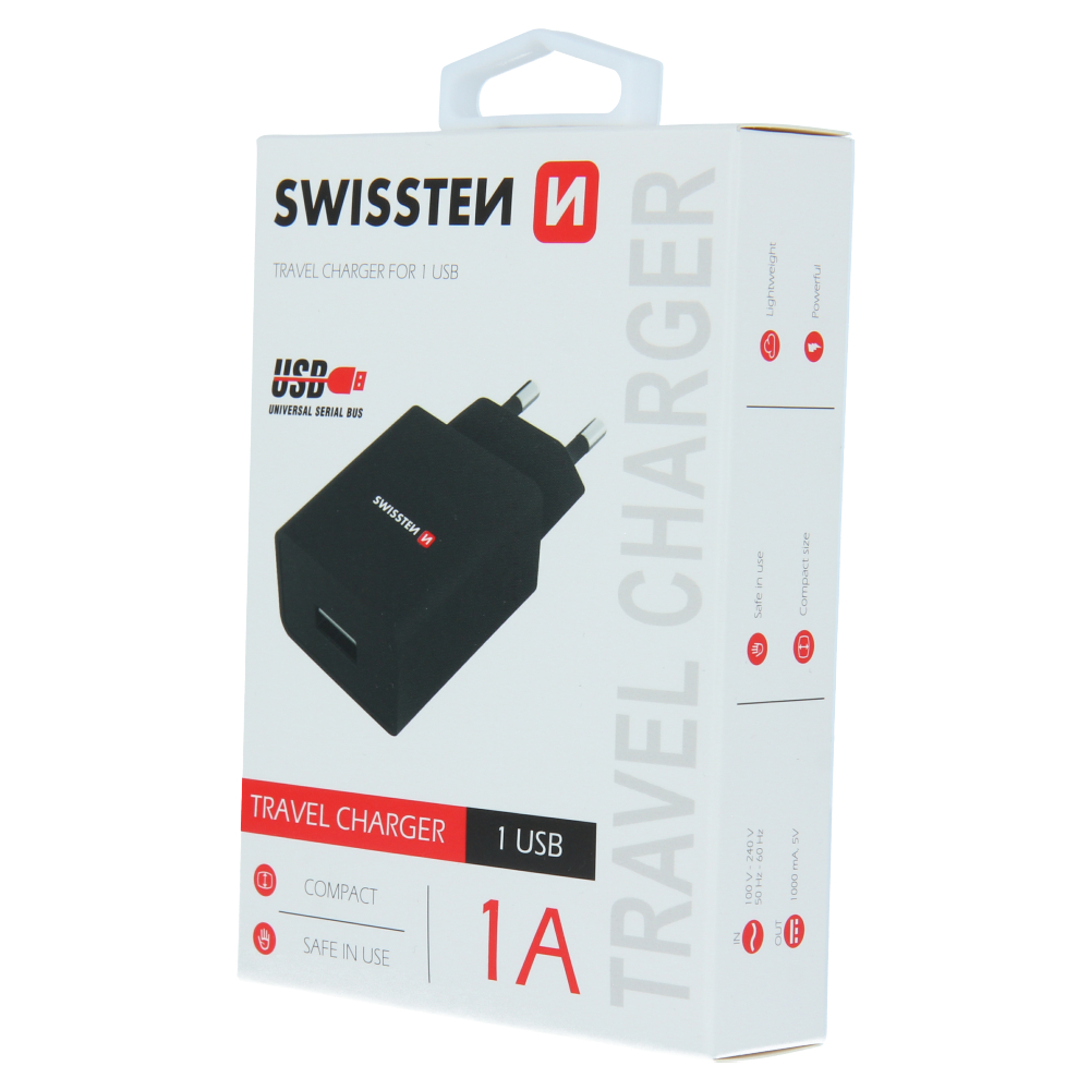 Swissten Travel Adapter Smart IC 1X USB 1A Power Negru thumb