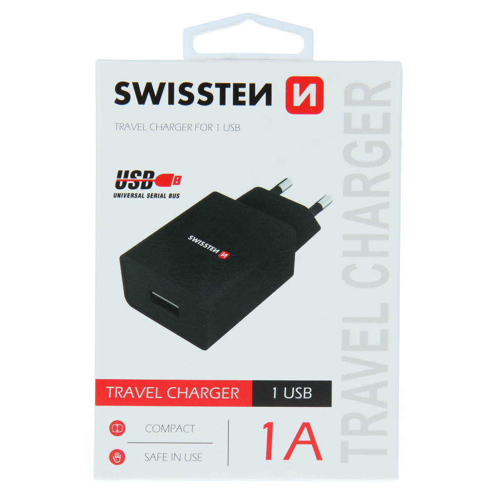 Swissten Travel Adapter Smart IC 1X USB 1A Power Negru thumb