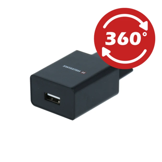 Swissten Travel Adapter Smart IC 1X USB 1A Power + Cablu de date USB / Micro USB 1,2 M Negru
