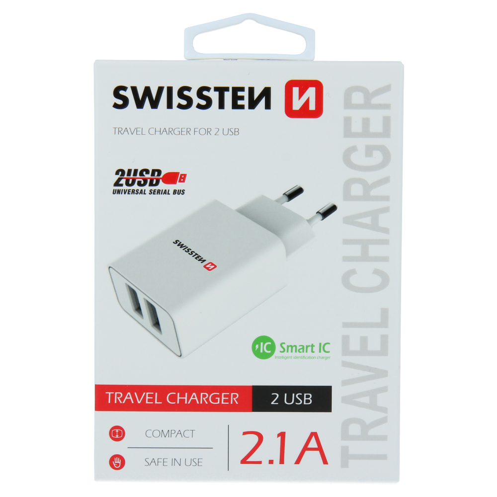 Swissten Travel Adapter Smart IC 2X USB 2.1A Power Alb thumb