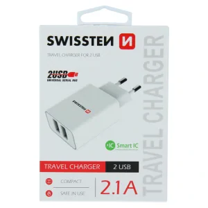Swissten Travel Adapter Smart IC 2X USB 2.1A Power Alb