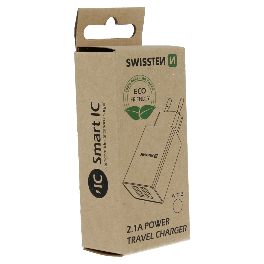 Swissten Travel Adapter Smart IC 2X USB 2.1A Power Alb (pachet Eco) thumb