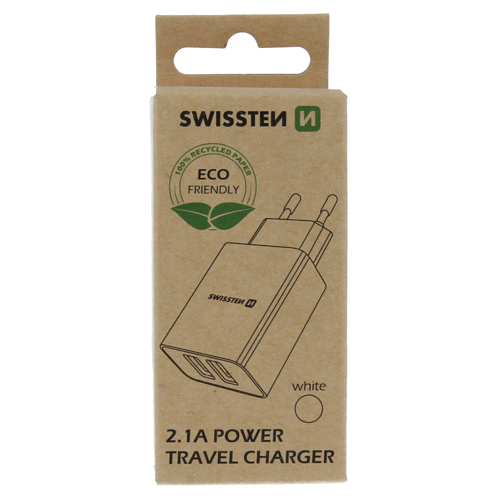 Swissten Travel Adapter Smart IC 2X USB 2.1A Power Alb (pachet Eco) thumb