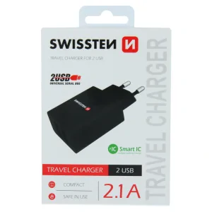 Swissten Travel Adapter Smart IC 2X USB 2.1A Power Negru
