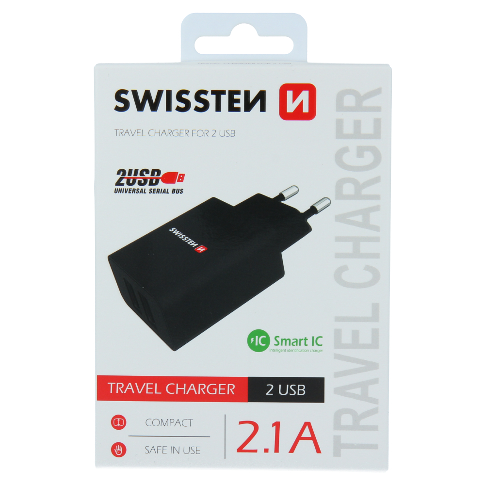 Swissten Travel Adapter Smart IC 2X USB 2.1A Power Negru thumb