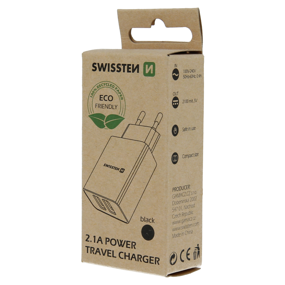 Swissten Travel Adapter Smart IC 2X USB 2,1A Power Negru (pachet eco) thumb