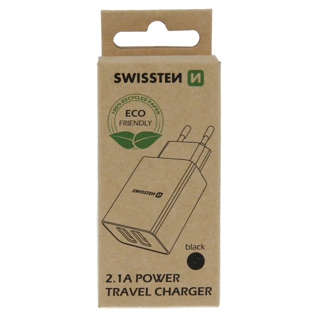 Swissten Travel Adapter Smart IC 2X USB 2,1A Power Negru (pachet eco)