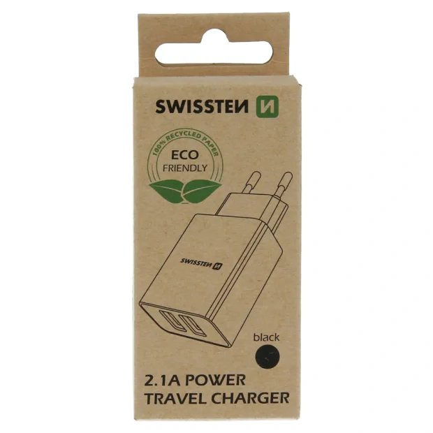 Swissten Travel Adapter Smart IC 2X USB 2,1A Power Negru (pachet eco)