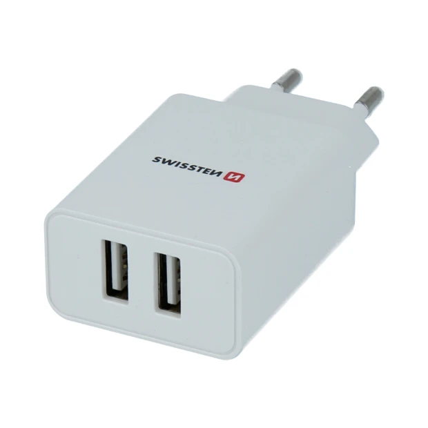 Swissten Travel Adapter Smart IC 2X USB 2.1A Power + Date Cablu USB / Lightning MFI 1,2 M Alb